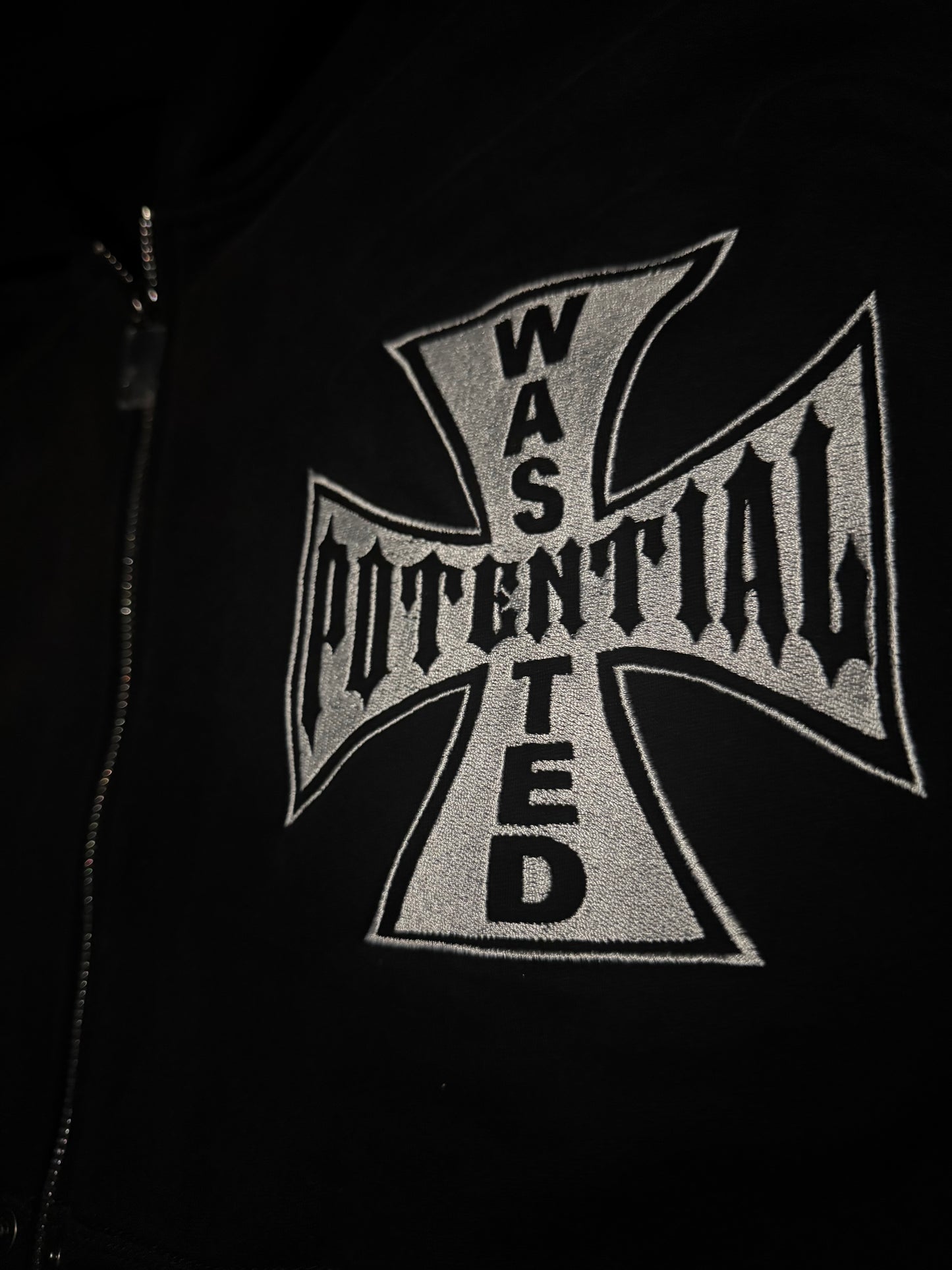 Studded Iron Cross Zip Up Hoodie