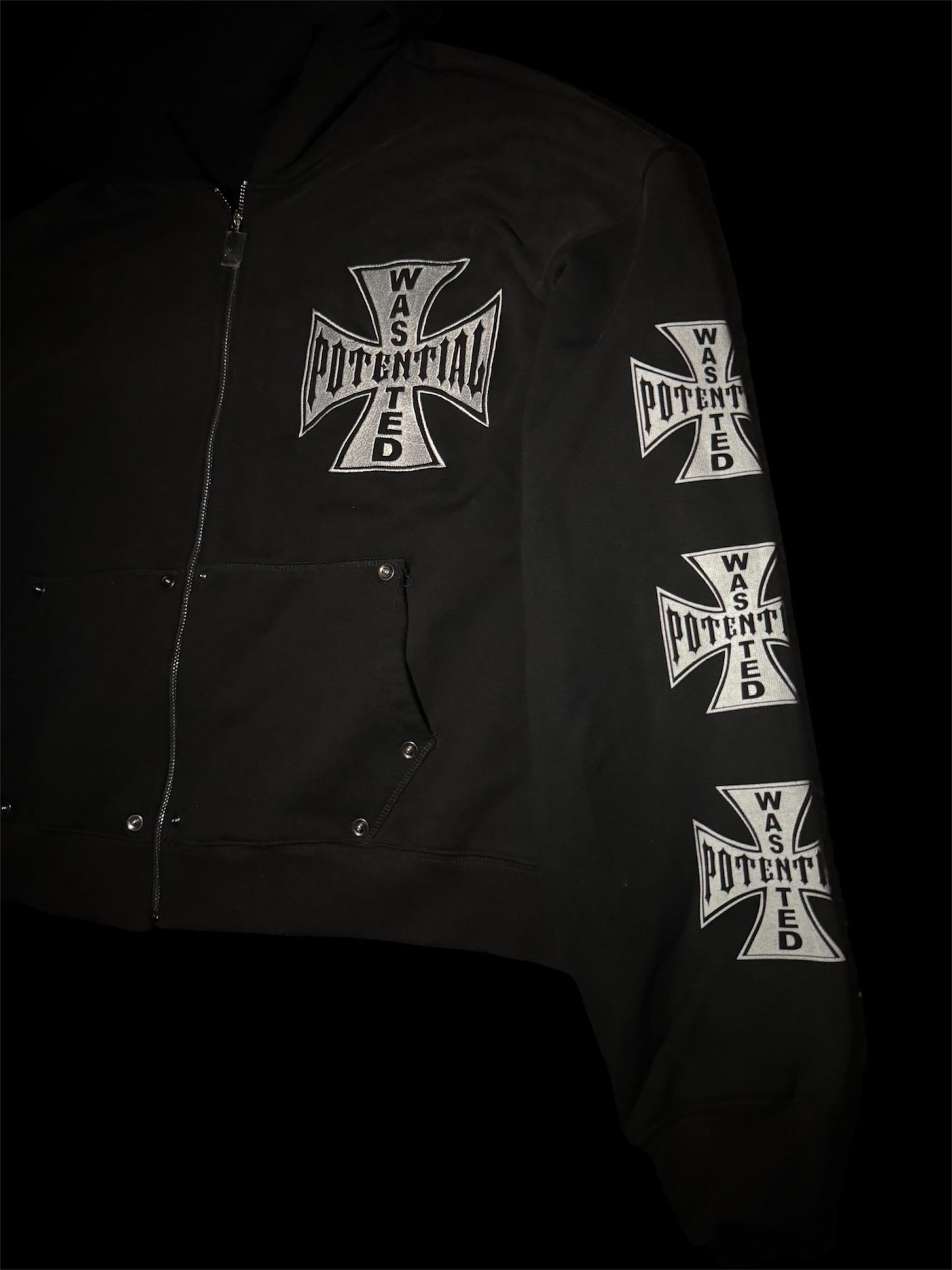 Studded Iron Cross Zip Up Hoodie