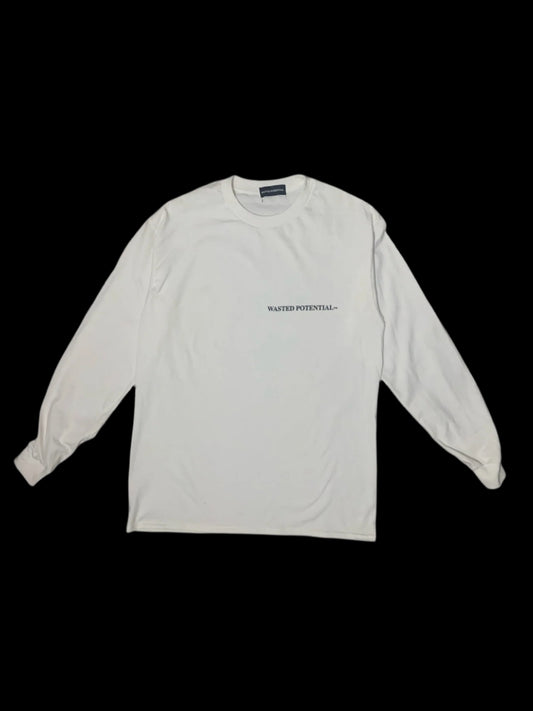 WASTED POTENTIAL White Staple Logo Long Sleeve Tee